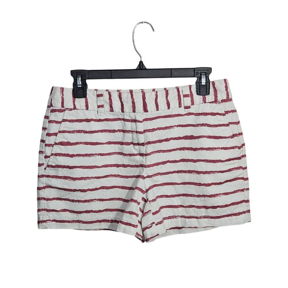 Ann Taylor LOFT Womens Cotton White Red Striped Chino Shorts Size 2 100% Cotton